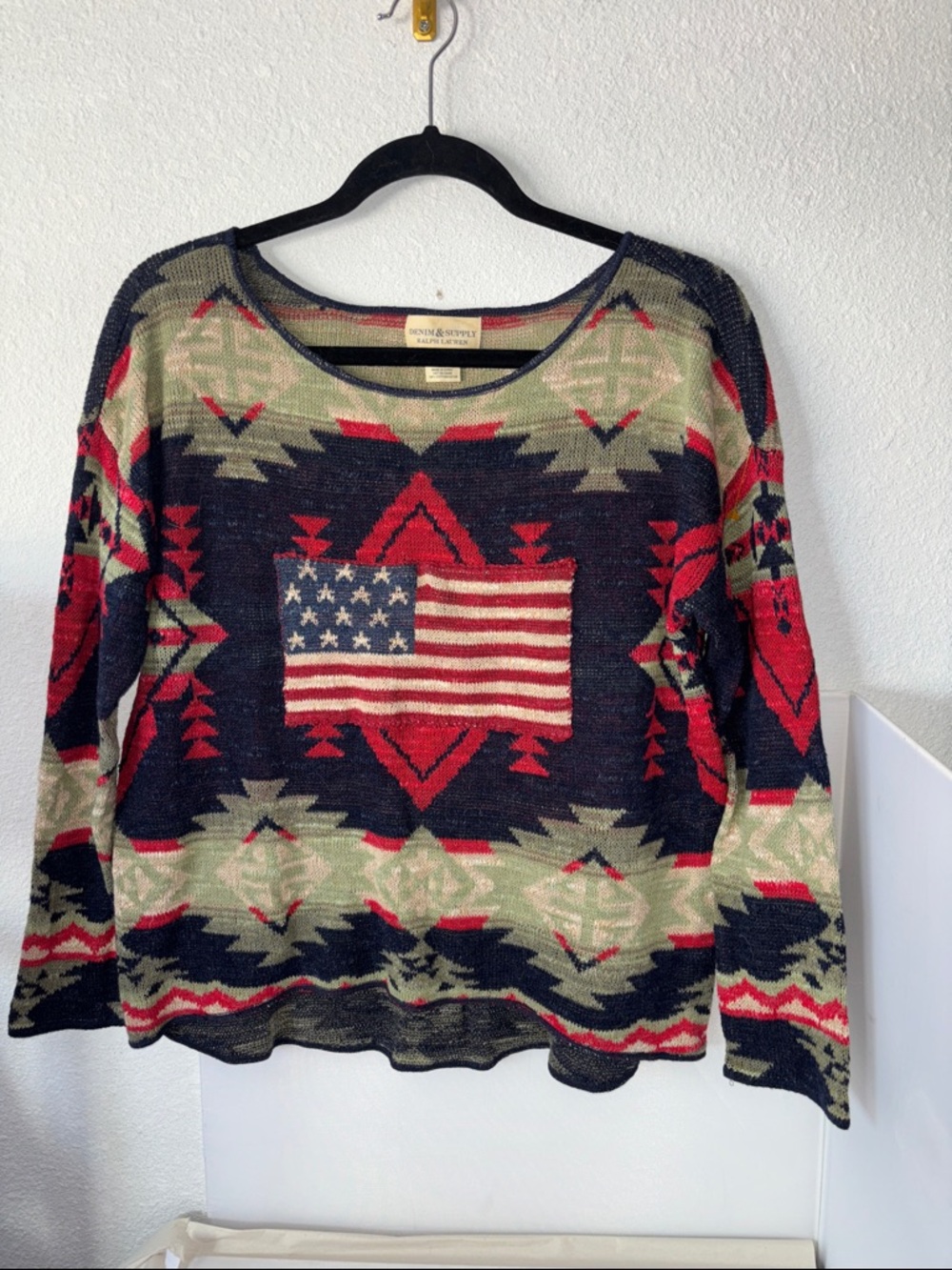 Ralph Lauren Navy, Red & Olive Aztec Knit Sweater